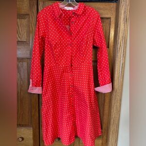 Boden Posy Red Polka Dot Long Sleeve Dress